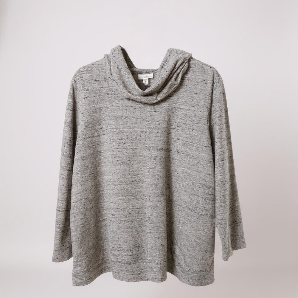 J. Jill Women's Petite XL Cowl Neck Tunic Gray Marled Pockets Sweatshirt EUC